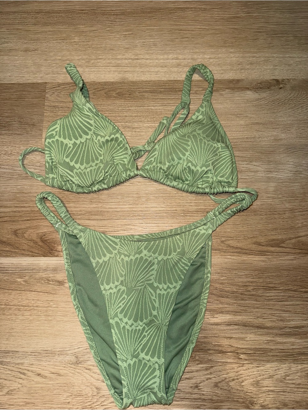Light Green Patterned Triangle Bikini Set